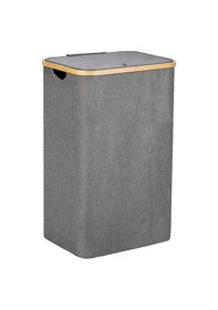 Resim Katlanır Kumaş Kirli Çamaşır Sepeti 70 Litre Bambu Çerçeveli Gri 