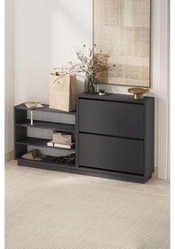 Resim Düşer Kapak Ayakkabılık 2 Kapaklı 5 Bölmeli Kayar Raflı Ayakkabılık Serap Antrasit Antrasit 