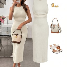Resim Kadınlar için Orta Doğu Esintili Dar Kesim Kolsuz Midi Etek - Esnek Polyester ve Elastan Karışımı, Makinede Yıkanabilir, Düz Renk, Bahar/Yaz Günlükten Resmi Giyime 