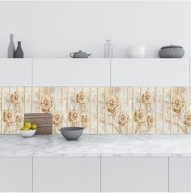 Resim Mutfak Tezgah Arası Folyo Fayans Kaplama Folyosu 3D Altın Çiçekle 