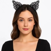 Resim Dantelli Siyah Kedi Tacı - Vintage Tarz Dantel Kedi Kulak 