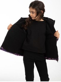 Resim Spor Kız Çocukçiçek Desen Polar Su Ve Rüzgar Geçirmez Kapüşonlu Şişme Mont-95 Mor 