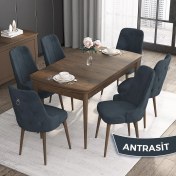 Resim Canisa Concept Noa Serisi, 80 x 132 cm Mdf Masa Takımı, Barok Ahşap Desen Masa 6 Sandalye, Gümüş Halkalı 