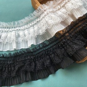 Resim 0.91 metre Beyaz ve Siyah Esnek Dantel Kurdele - Çiçek Desenli Elastik Fırfır Kenarlık ile Dikiş, DIY El İşleri ve Giysi Süsleme için, Kumaş Süslemeleri, Şık Dekorasyon, Polyester Dantel 