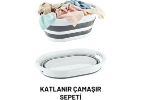 Resim 5'li Katlanır Banyo Mutfak Seti Katlanır Çamaşır Sepeti Kova Maşrapa Süzgeç Badya (Leğen) 