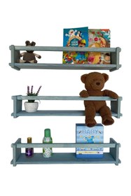 Resim RealWood Ahşap Dekoratif Çocuk Odası Rafı, Mutfak Rafı, Montessori Kitaplık 3'lü Raf 40 Cm. 