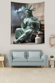 Resim Pelangi Sigara Yakan Özgürlük Heykeli Leke Tutmaz Kumaş Duvar Örtüsü Duvar Halısı Tapestry PNTR425, 70 x 100 