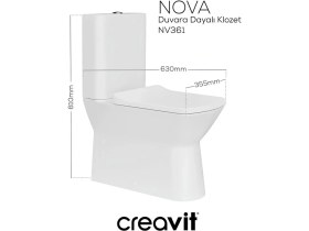 Resim Creavit Nova Beyaz Kanalsız Duvara Sıfır Klozet Takımı NV361, Creavit Lara Yavaş Kapak 