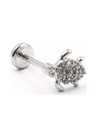 Resim Kaplumbağa Figürlü Zirkon Taşlı Tragus Piercing Gümüş Hipoalerjenik, Uzun Ömürlü Çok Renkli 