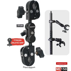 Resim Knmaster MC150 – 360° Ayarlanabilir Motosiklet Çift Yengeç Kelepçeli (Double Clamp) Aksiyon Kamera Destek Aparatı (19 cm) 