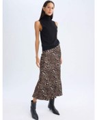 Resim DeFacto A Kesim Leopar Desenli Normal Bel Saten Midi Etek D7648AX24AUBK81 Siyah 