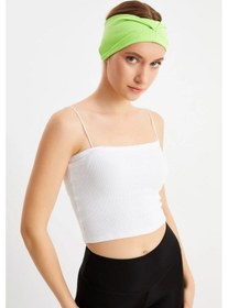 Resim Kadın Çift Taraflı Kullanım Alternatifli Pamuklu Penye Kaymaz Hafif Spor Saç Bandı Bandana - Tek Ebat / Fıstık Yeşil Fıstık Yeşil 