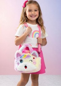 Resim Mollycrush Kız Çocuk Renkli Peluş Çanta Unicorn Tasarımlı Ayarlanabilir Askılı Omuz Ve El Çantası 