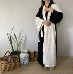 Resim Mutlu Gün Marketi Müslin Kaftan Kimono Uzun Siyah 
