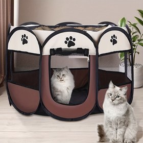 Resim Kediler ve köpekler için, çizilmelere dayanıklı, geleneksel tarzda, iç/dış mekan yavru ve yavru kedi çit hediyesi olan 1 adet katlanabilir sekizgen evcil hayvan oyun çadırı, Oxford kumaş 