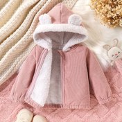 Resim JOPGEEY Kızlar için Günlük Kadife Kapüşonlu Ceket, 3D Kulak Süslemeli, Uzun Kollu Fermuarlı Polar Astarlı Kalınlaştırılmış Kışlık Mont - Polyester %100, Kız Ceketi 