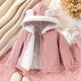 Resim JOPGEEY Kızlar için Günlük Kadife Kapüşonlu Ceket, 3D Kulak Süslemeli, Uzun Kollu Fermuarlı Polar Astarlı Kalınlaştırılmış Kışlık Mont - Polyester %100, Kız Ceketi 