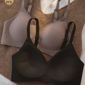 Resim 2 adet Kadın Sütyeni Dikişsiz İç Çamaşırı Toplu Düz Sütyen Toplu Anti-Sıçrama Rahat Nefes Alabilen Telsizsiz Ayar İç Çamaşırı Kadın 