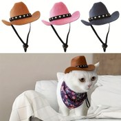 Resim Küçük Köpekler ve Kediler için Tasma ile 1 Adet Mini Kovboy Evcil Hayvan Şapkası - Makinede Yıkanabilir, Tüm Mevsimler için Polyester Dokuma Aksesuar, Tatil Partileri ve Geziler için Cins Spesifik Tasarım 