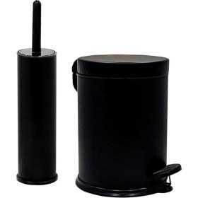 Resim Eko Serisi Ayak Basmalı Özellikli 2'li Banyo Seti 3 Litre Çöp Kovası ve Kolozet Fırçası Paslanmaz Siyah 