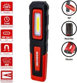 Resim İzeltaş Cob Led Şarjlı Küçük Boy Çalışma Lambası 200 Lm Kırmızı - Siyah 