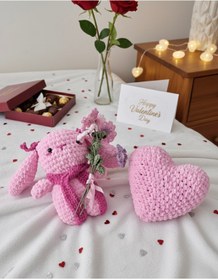 Resim HENERA Amigurumi Pembe Tavşan ve Kalp Yastık Seti - PEMBE-BEBEK HEDİYESİ - Sevgililer Günü - Doğum Günü 