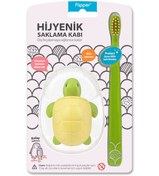 Resim Hijyenik Fun Animal Saklama Kabı Ve Çocuk Diş Fırçası Seti - Kaplumbağa Figürlü 