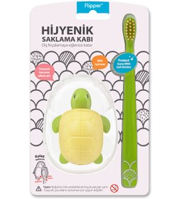 Resim Hijyenik Fun Animal Saklama Kabı Ve Çocuk Diş Fırçası Seti - Kaplumbağa Figürlü 