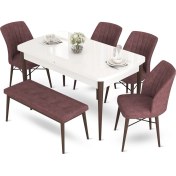 Resim Canisa Concept Aya Serisi 80 x 132 cm Beyaz Masa Ceviz Ayak Mutfak Masa Takımı 4 Sandalye 1 Bench 