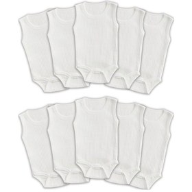 Resim Novibaby 10'lu 9-12 Ay Ribana Bebek Atlet Body Zıbın Beyaz Raporlu Çıtçıtlı 100% Pamuk Beyaz 