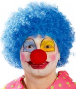 Resim Nessiworld Mavi Renk Kıvırcık Afro Bonus Peruk Takma Saç ve Kırmızı Burun Seti 
