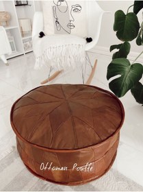 Resim Ottoman Pouffe Dolgulu! Iskandinav Art Deco El Yapımı Hakiki Deri Orijinal Bohem Ottoman Puf Minder 60x30cm 