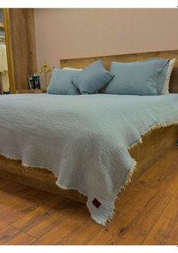 Resim Bebe Mavi 4 Katlı Çift Taraflı Çift Kişilik Müslin Battaniye %100 Pamuk 230x240 Cm 