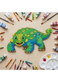 Resim Ahşap Boyanabilir Dinozor Figürü Ankylosaurus 18x12 Cm - 3mm Mdf Eğitici Boyama Seti 10 Adet 