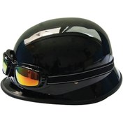 Resim ebakbak Motosiklet ve Bisiklet Yarım Kask Retro Gözlüklü Chopper Cruiser Kaskı Parlak Black 