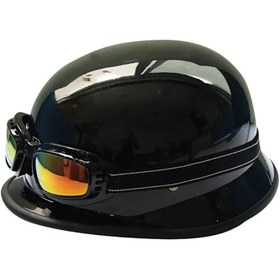 Resim ebakbak Motosiklet ve Bisiklet Yarım Kask Retro Gözlüklü Chopper Cruiser Kaskı Parlak Black 