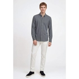 Resim Altınyıldız Classics Erkek İndigo Pamuklu Tailored Slim Fit Dar Kesim Düğmeli Yaka Örme Gömlek 