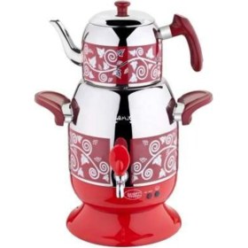 Resim Kırmızı Desenli Menekşe Semaver Bej Renkli Şık ve Zarif Tasarım 