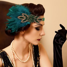Resim 1 Adet D EXCEED 1920'ler Kadın Vintage Flapper Bandı - Teal ve Yeşil Sentetik Tüy Aksesuarlı, Boncuk Detaylı, 1920 Temalı Partiler, Düğünler, Özel Etkinlikler İçin Parti Aksesuarı, Flapper Tarzı, Rahat Başlık 