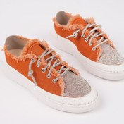 Resim Muggo Damsel Bağcıklı Taşlı Kadın Günlük Denim Sneaker Spor Ayakkabı Turuncu 