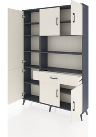 Resim Arges Dolap 10 Raflı Tek Çekmeceli 6 Kapaklı 132x30x195 Antrasit-aytaşı/aytaşı Aytası/aytası 