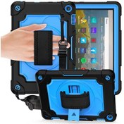 Resim Amazon Uyumlu Kindle Fire Hd 8 2020 360 Derece Dönme Pikap Kontrast Renk Robot Darbeye Dayanıklı Silikon + Pc Koruyucu Kılıf Tutucu İle 