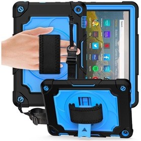Resim Amazon Uyumlu Kindle Fire Hd 8 2020 360 Derece Dönme Pikap Kontrast Renk Robot Darbeye Dayanıklı Silikon + Pc Koruyucu Kılıf Tutucu İle 