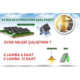 Resim 25 Watt Monokristal Panelli Güneş Enerji Paketi 5 Lamba Solar Aydınlatma Telefon Şarj 
