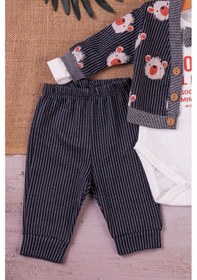 Resim Papyonlu Bear Çizgili Model Ceketli 3'lü Erkek Bebek Takımı Siyah 