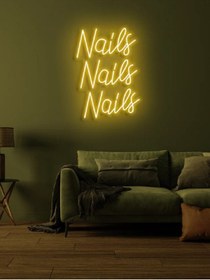 Resim BİZ BU İŞİN KEYİF KISMINDAYIZ Nails Nails Nails Yazılı Neon Tabela 