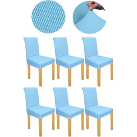 Resim Spandex Mikro Petek Kumaş Likralı Lastikli Tüylenmez 6'lı Sandalye Kılıfı Esnek Sandalye Örtüsü - Turkuaz 