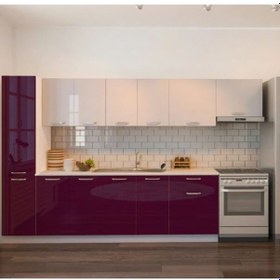 Resim Tdesigno Verda Hazır Mutfak Dolabı Kiler Dahil 320 CM Parlak Mürdüm Beyaz - Tezgah Dahil Değil Beyaz - Mürdüm 