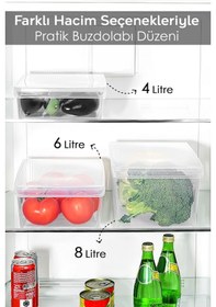 Resim 9'lu Kapaklı Buzdolabı Düzenleyici Set - Meyve Sebze Saklama Kabı Dolap İçi Organizer 3x 4-6-8 Lt Şeffaf 