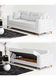 Resim Nola Üçlü Kanepe & Bazalı Yataklı Koltuk - Keten Beyaz Beyaz 